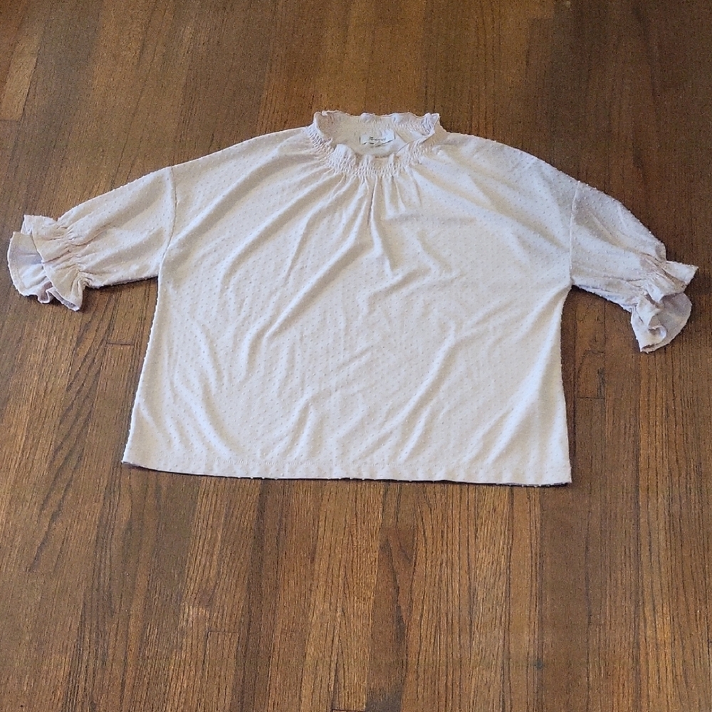 Madewell Cream Boxy Textured Blouse with Smocked Collar